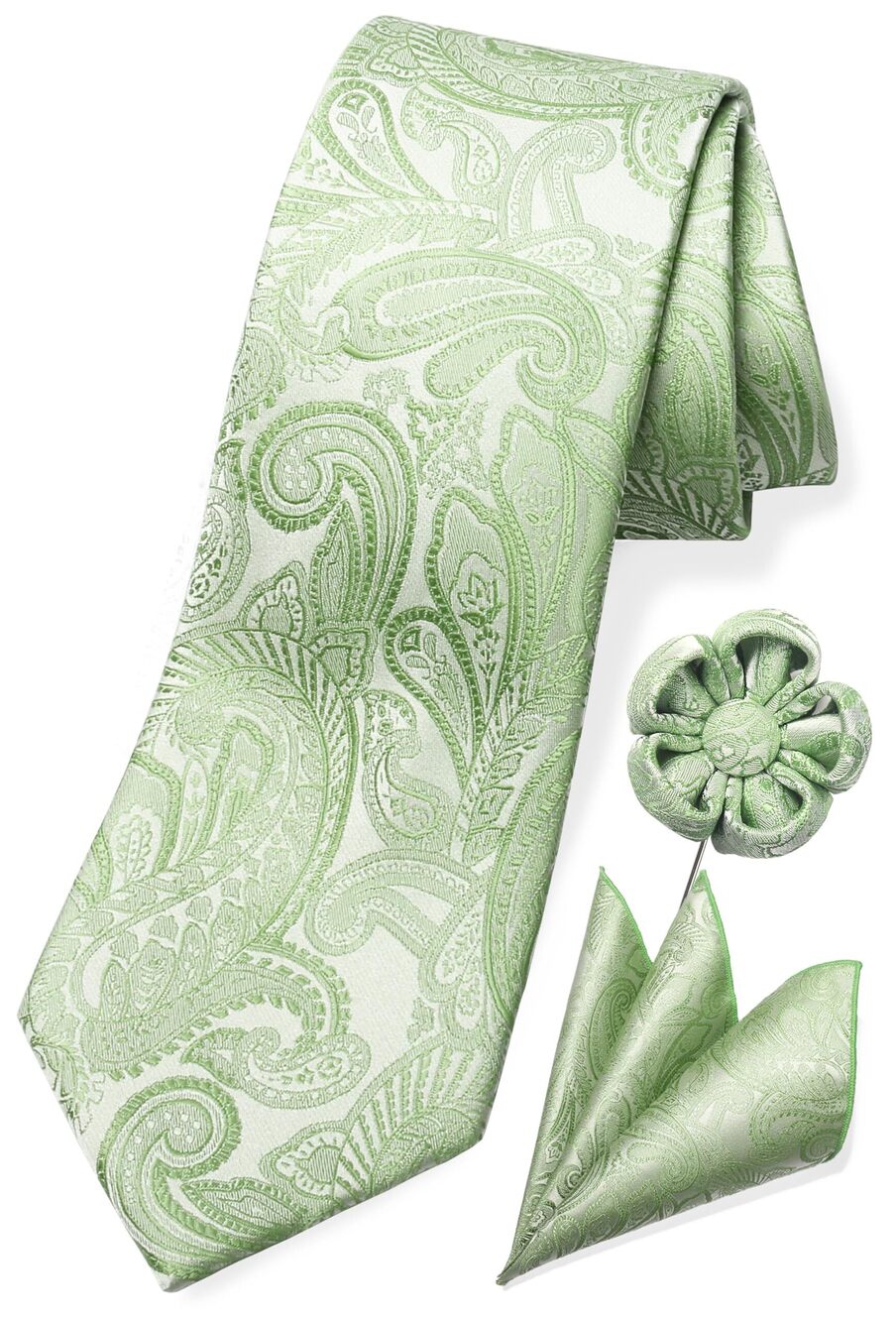 4301 Sage Tie Dusty Green Ties Paisley Neckties and Pocket Squares Set